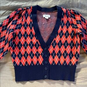 Maeve Red and Navy Argyle Cardigan